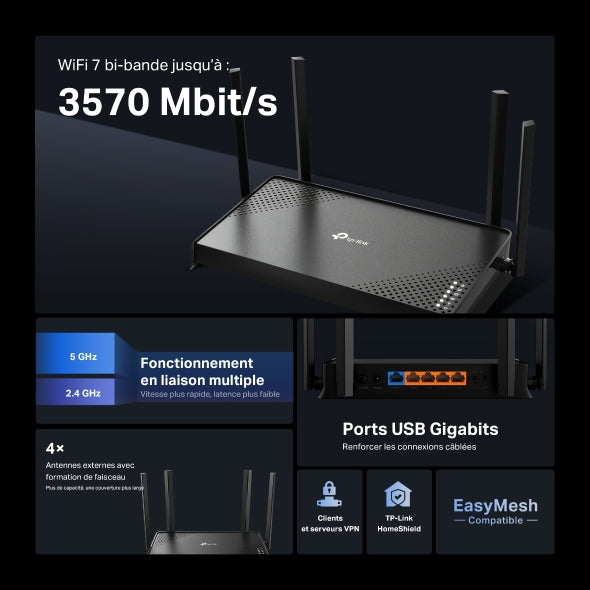 WiFi 7 Archer BE220 – Routeur BE3600 bi-bande